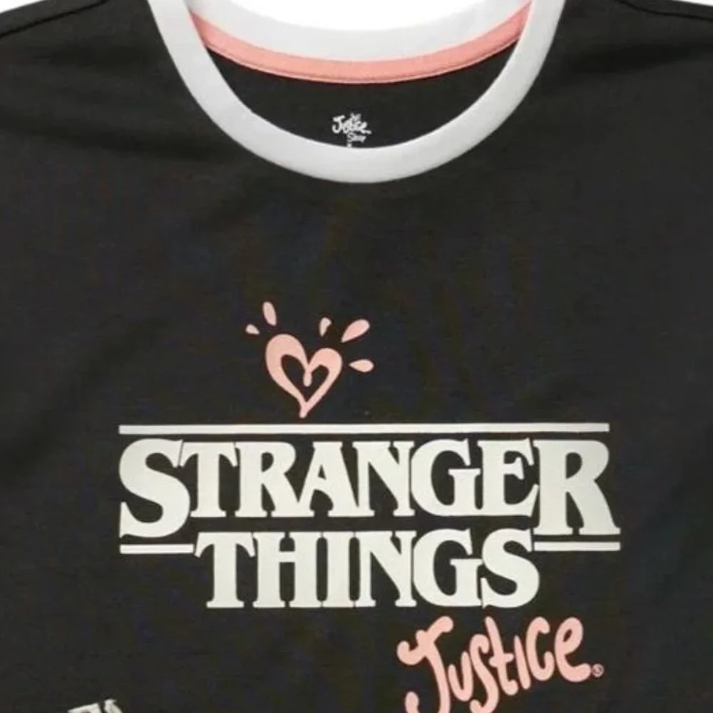 Justice Girls Stranger Things Glow in Dark Pajama Shirt Top NWT Black S 7 8